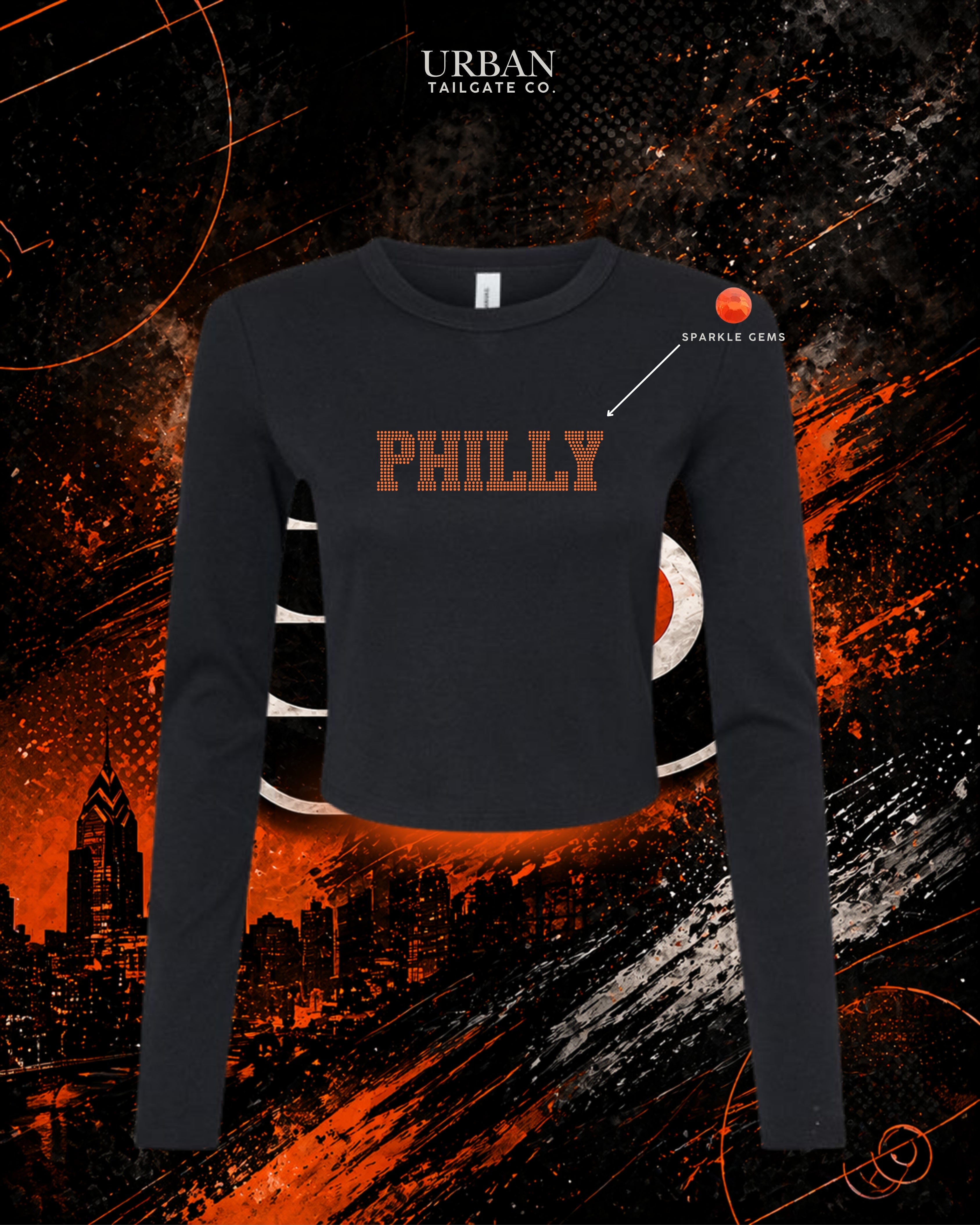 Philly Rhinestone Crop Long Sleeve